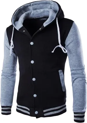 Mens Jackets Zip up Collarless Hoodies Loose Casual Coats Color Block Fashion Warm Baseball Clothes Sports 2024