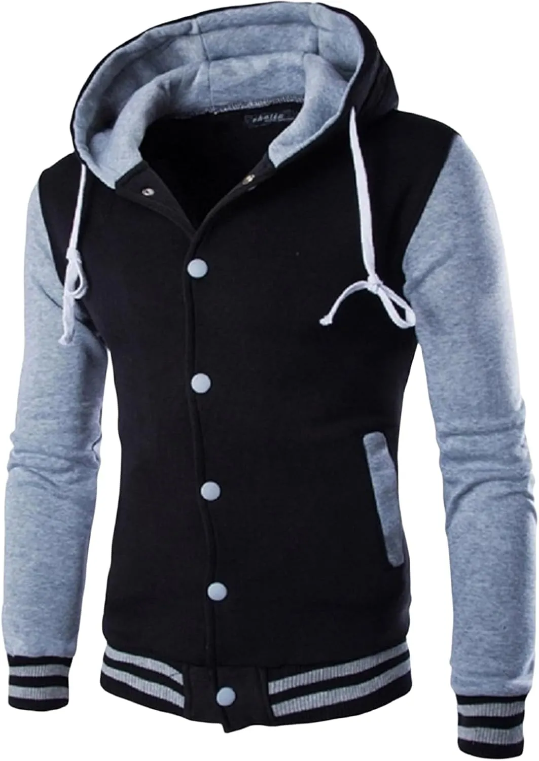 Mens Jackets Zip up Collarless Hoodies Loose Casual Coats Color Block Fashion Warm Baseball Clothes Sports 2024