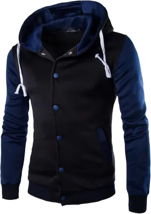 Mens Jackets Zip up Collarless Hoodies Loose Casual Coats Color Block Fashion Warm Baseball Clothes Sports 2024