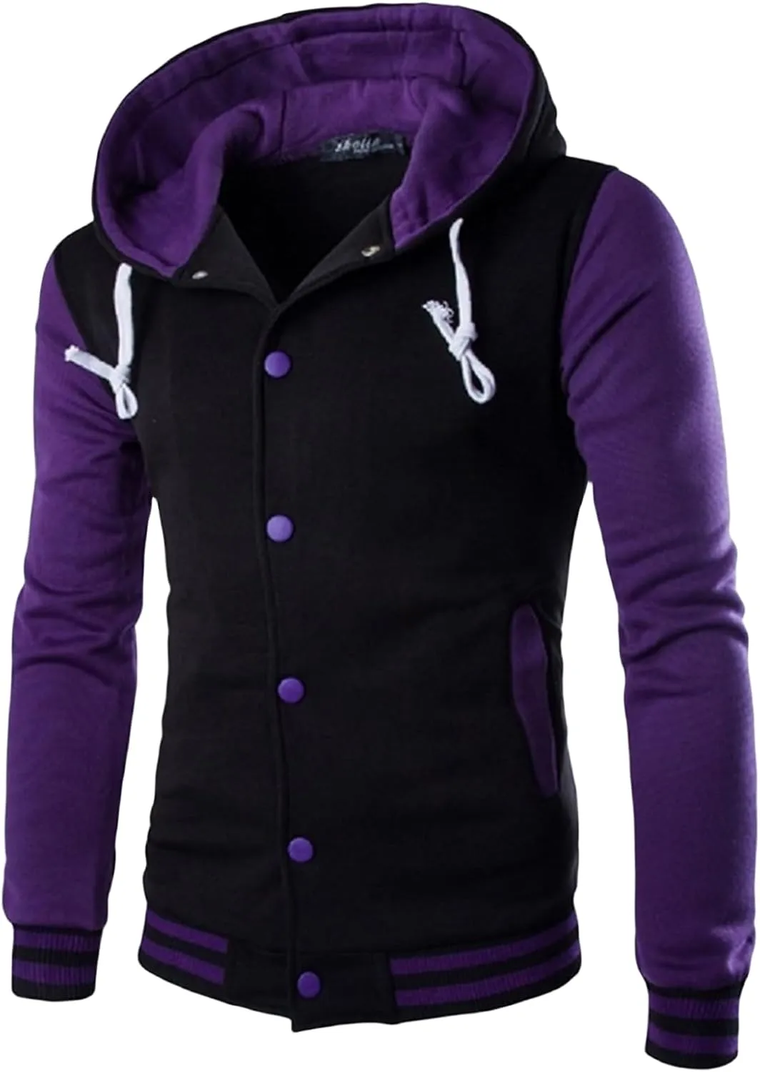 Mens Jackets Zip up Collarless Hoodies Loose Casual Coats Color Block Fashion Warm Baseball Clothes Sports 2024