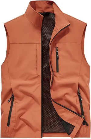 Men's Lightweight Vest Zipper Softshell Sleeveless Quick Dry Jacket Multi Pcokets Cycling Travel Hiking Running Golf