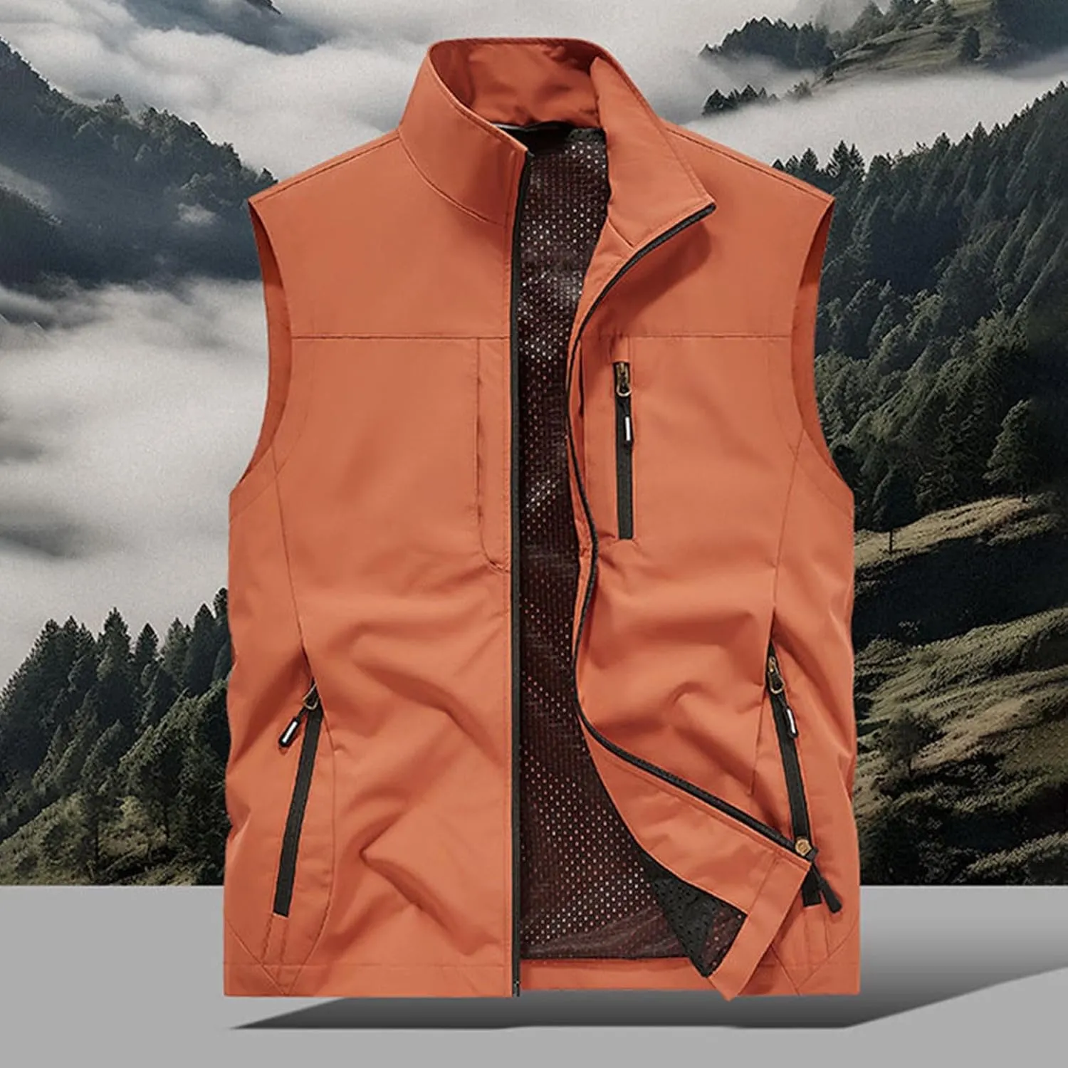 Men's Lightweight Vest Zipper Softshell Sleeveless Quick Dry Jacket Multi Pcokets Cycling Travel Hiking Running Golf