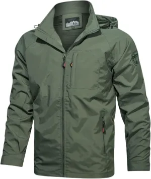 Men's Lightweight Waterproof Rain Shell Jacket Hooded Outdoor Raincoat for Hiking Windbreake Jacket with Zipper Pockets