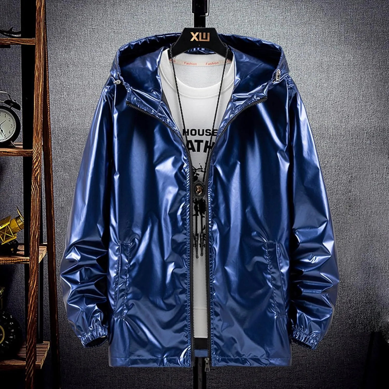 Mens Lightweight Windbreaker Waterproof Rain Jacket Hooded Windbreaker Camo Jacket with Zipper Pockets