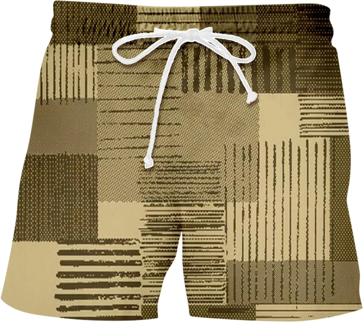 Mens Linen Plaid Bermuda Shorts Ethnic Pattern Jogger Shorts Summer Straight Drawstring Beach Short with Pockets
