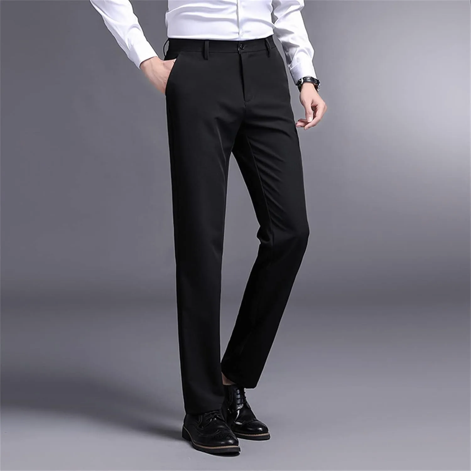 Men's Loose Fit Dress Pant Classic Casual Straight Leg Suit Pant Summer Lightweight Business Comfort Trousers
