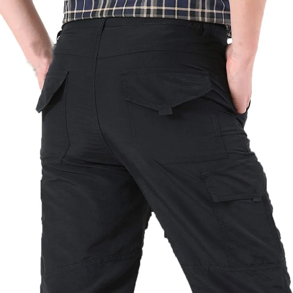 Men's Outdoor Cargo Hiking Pants Non-Belt Lightweight Waterproof Quick Drying Tactical Pants Flat Front Casual Sweatpant
