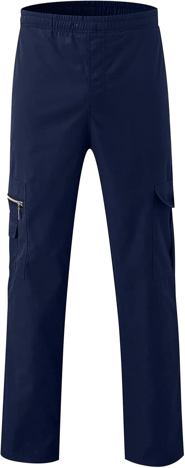 Men's Outdoor Hiking Ripstop Cargo Pants Multi-Pocket Work Utility Pants Straight Leg Open Bottom Trousers