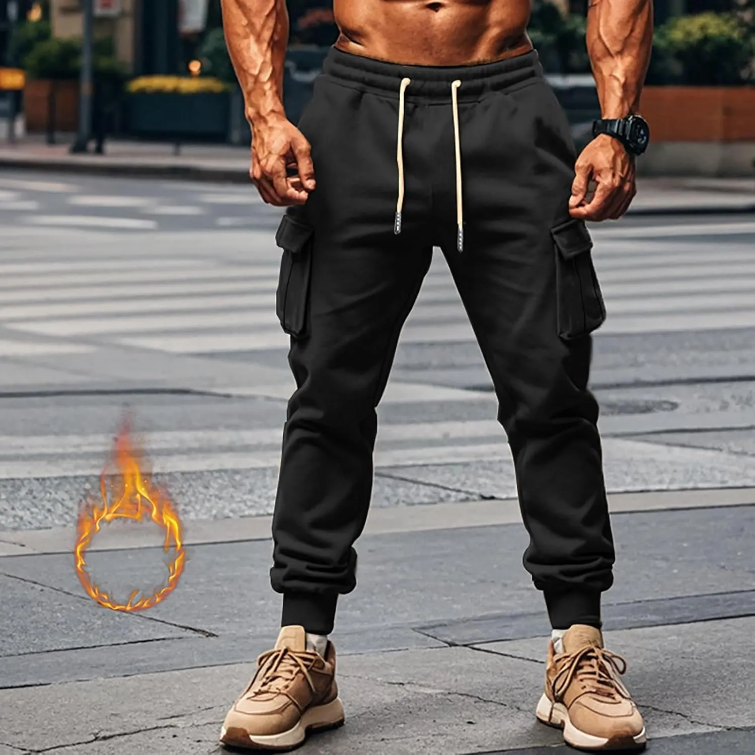 Men's Overalls Elastic Waist Drawstring Multi Pocket Casual Pants Hiking Pants Cotton Twill Sport Pant