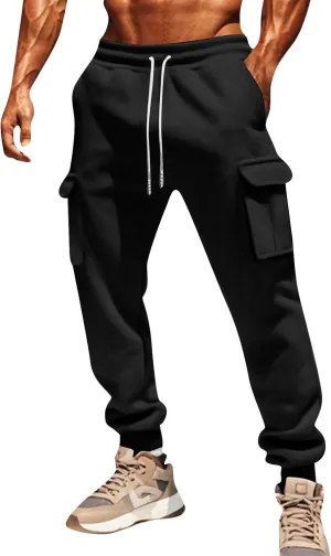 Men's Overalls Elastic Waist Drawstring Multi Pocket Casual Pants Hiking Pants Cotton Twill Sport Pant