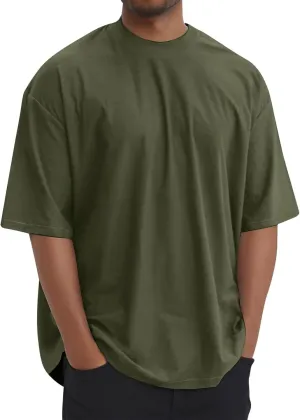 Mens Oversize Pullover Solid Color Casual Tees Fashion Drop Shoulder Short Sleeve Tshirts