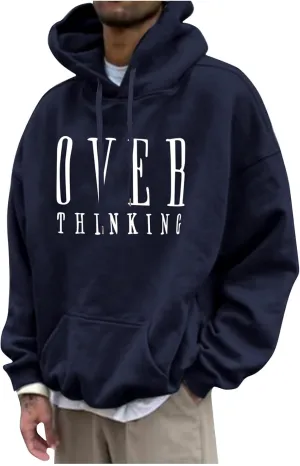 Men's Oversized Pullover Letter Print Graphic Hoodies Long Sleeve Casual New York Sweatshirt with Pocket
