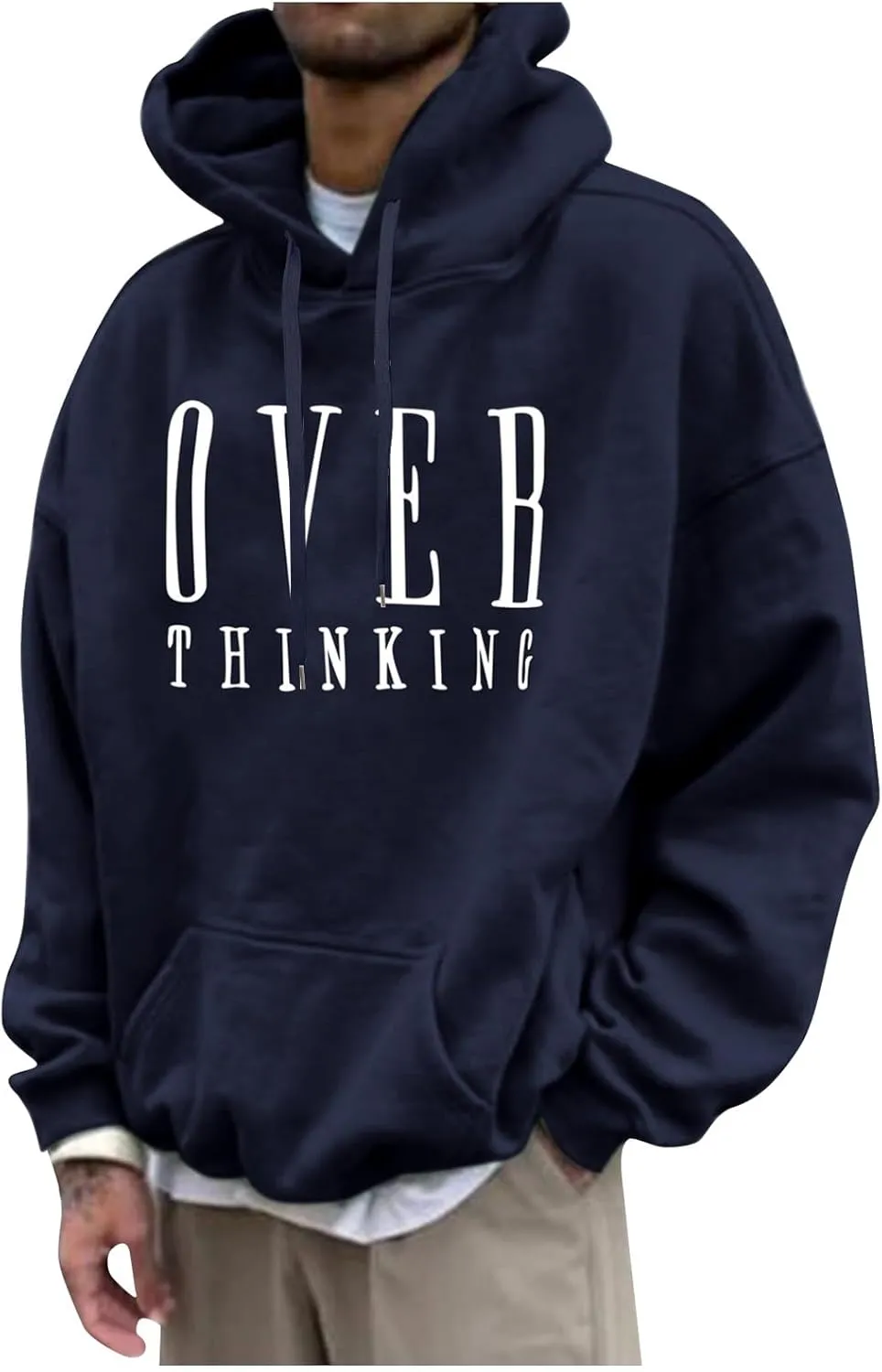 Men's Oversized Pullover Letter Print Graphic Hoodies Long Sleeve Casual New York Sweatshirt with Pocket