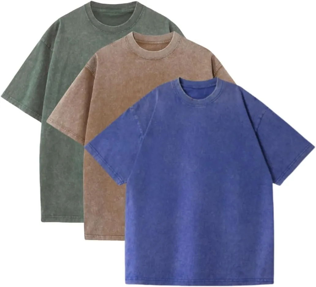 Mens Oversized T Shirt Unisex Acid Wash Vintage Washed Tee Shirt Casual Streetwear Basic Tees
