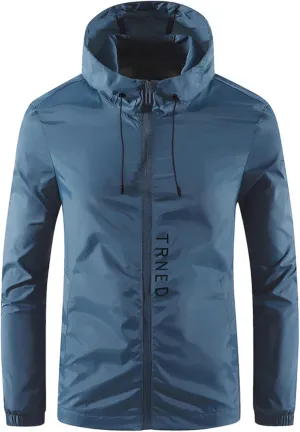 Mens Packable Rain Jacket Lightweight Waterproof Softshell Raincoat with Zip Hood Hoodies Outdoor Running Hiking Cycling