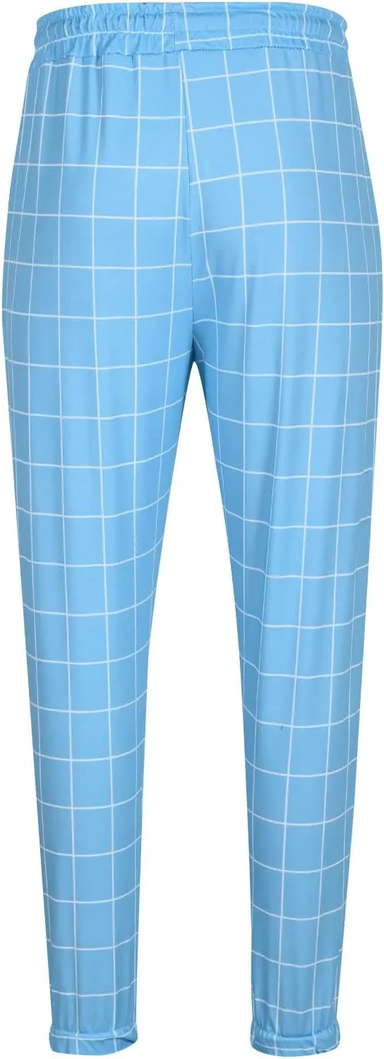 Mens Plaid Pants Elastic Waist Casual Stretch Joggers Loose Fit Athletic Fitness Carrot Pants with Pockets