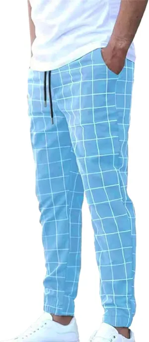 Mens Plaid Pants Elastic Waist Casual Stretch Joggers Loose Fit Athletic Fitness Carrot Pants with Pockets