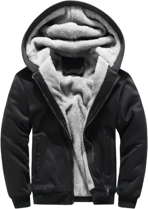Mens Pullover Workout Fleece Hoodie Jackets Full Zip Up Wool Warm Windproof Thick Coats Sherpa Lined Warm Jacket with Pockets