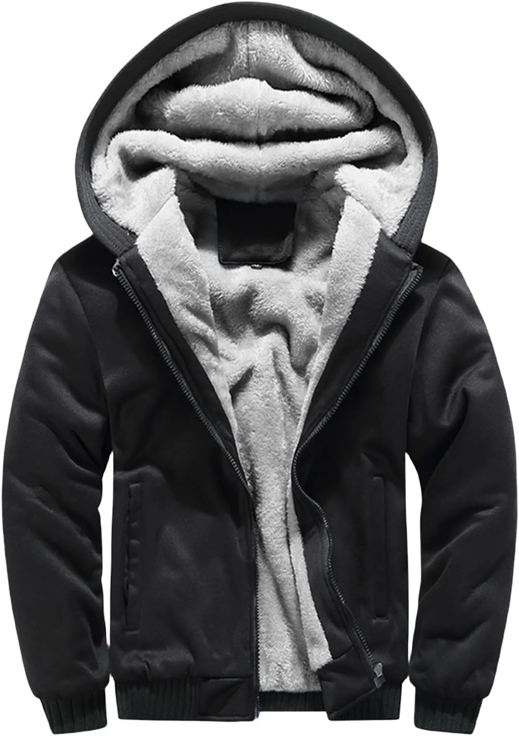 Mens Pullover Workout Fleece Hoodie Jackets Full Zip Up Wool Warm Windproof Thick Coats Sherpa Lined Warm Jacket with Pockets