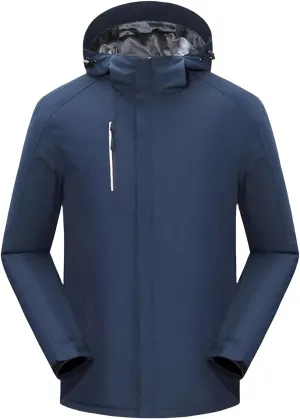 Mens Raincoat Waterproof Ski Jacket Hooded Thicken Fleece Snow Coats Full Zip Up Windproof Outfits for Hiking Travel