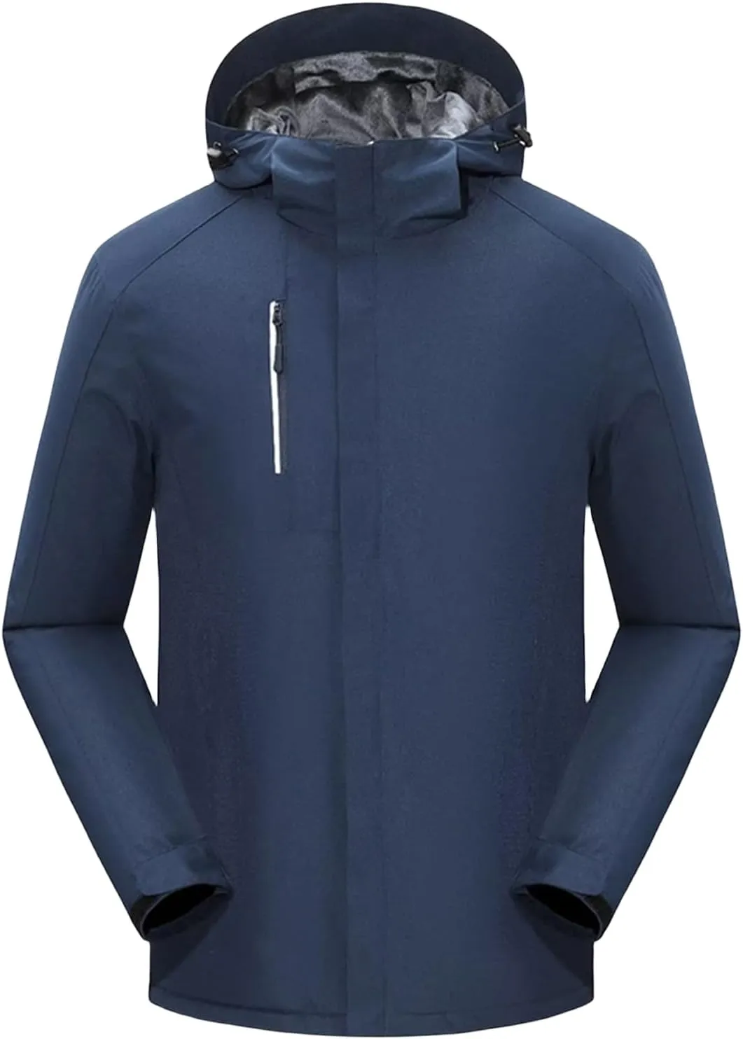 Mens Raincoat Waterproof Ski Jacket Hooded Thicken Fleece Snow Coats Full Zip Up Windproof Outfits for Hiking Travel