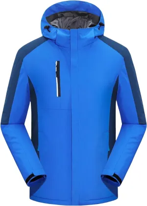 Mens Raincoat Waterproof Ski Jacket Hooded Thicken Fleece Snow Coats Full Zip Up Windproof Outfits for Hiking Travel