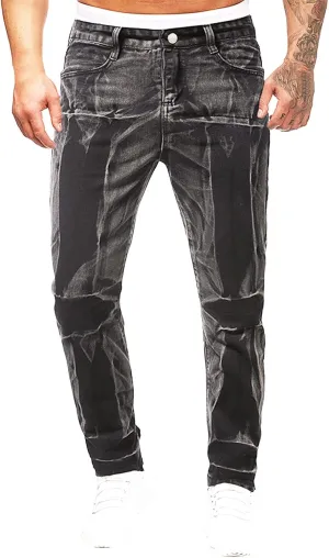 Men's Regular Fit Straight Hole Buckle Zipper Middle Waist Denim Long Pants Trousers Pants Wide Leg Trousers Pants