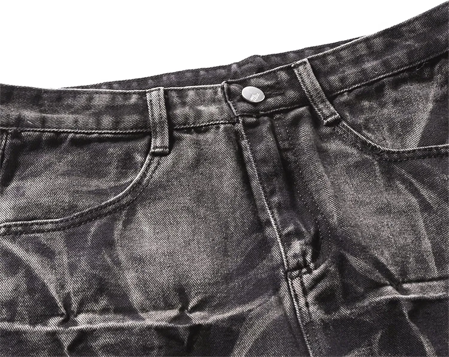 Men's Regular Fit Straight Hole Buckle Zipper Middle Waist Denim Long Pants Trousers Pants Wide Leg Trousers Pants