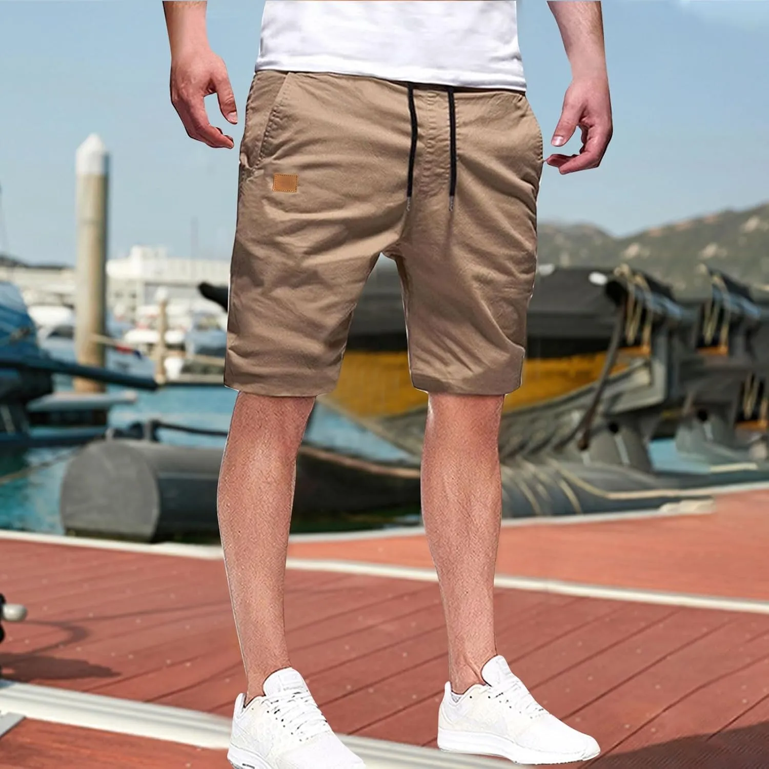 Mens Shorts Quick Dry Drawstring Exercise Elastic Waist Relaxed Shorts with Pockets