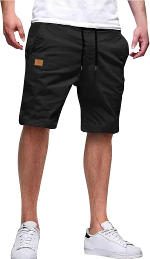 Mens Shorts Quick Dry Drawstring Exercise Elastic Waist Relaxed Shorts with Pockets