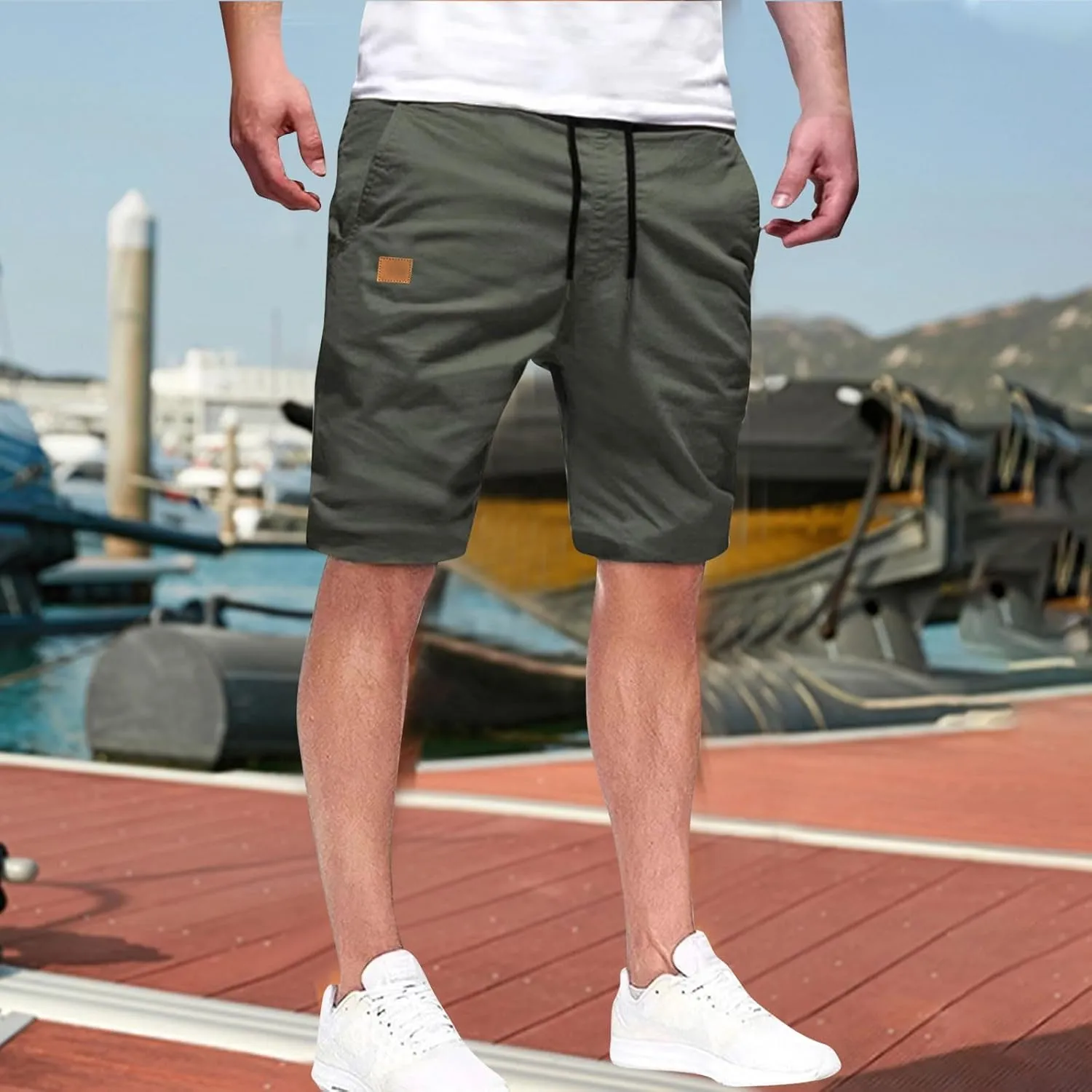 Mens Shorts Quick Dry Drawstring Exercise Elastic Waist Relaxed Shorts with Pockets