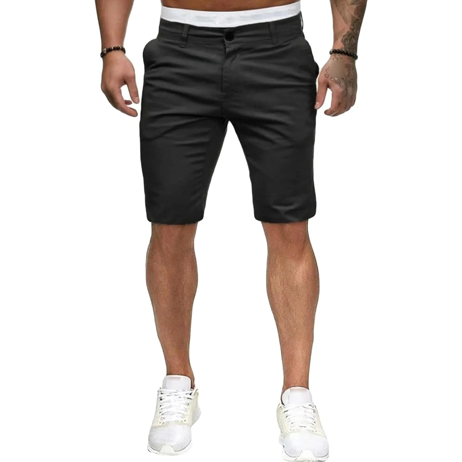 Men's Slim Fit Classic Chino Short Comfort Stretch Solid Dress Shorts Lightweight Straight Leg Flat Front Shorts (Black,Medium)