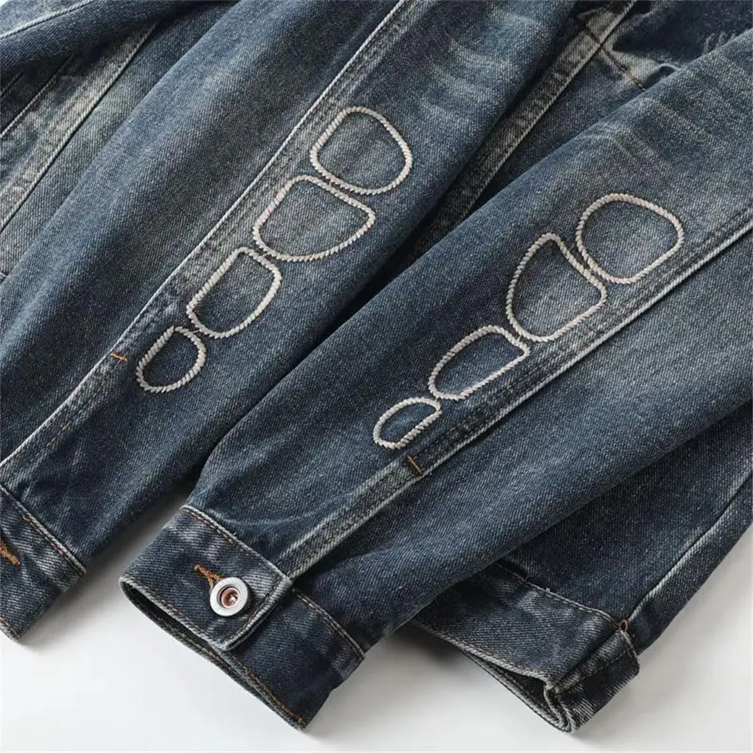 Men's Solid Lapel Denim Jackets Motorcycle Jeans Coats Fit Cotton Casual Coats