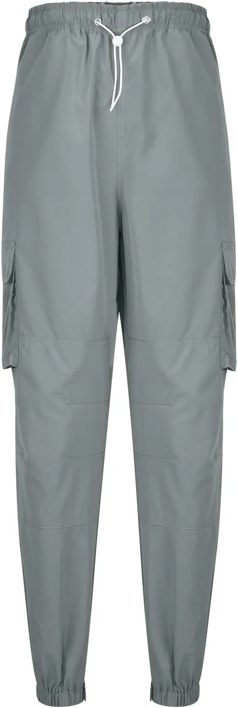 Men's Stretch Elastic Slacks Solid Color High Waist Cargo Pants with Multi Pockets Outdoor Athletic Sweatpants