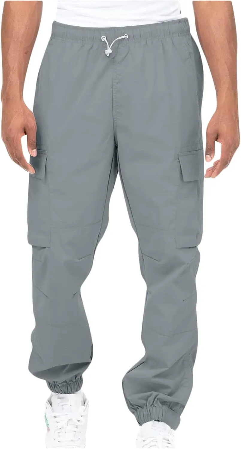 Men's Stretch Elastic Slacks Solid Color High Waist Cargo Pants with Multi Pockets Outdoor Athletic Sweatpants