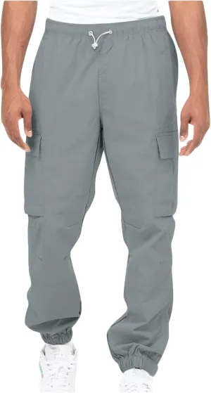 Men's Stretch Elastic Slacks Solid Color High Waist Cargo Pants with Multi Pockets Outdoor Athletic Sweatpants