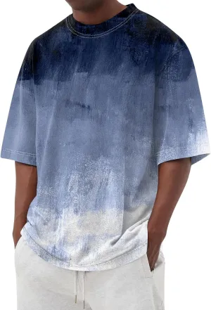 Men's Tie Dye T-Shirt Gradient Color Short Sleeve Shirts Summer Fashion Casual Crew Neck Loose Plus Size Tops