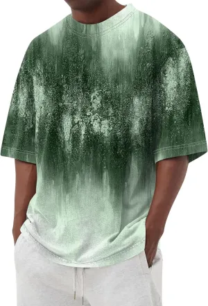 Men's Tie Dye T-Shirt Gradient Color Short Sleeve Shirts Summer Fashion Casual Crew Neck Loose Plus Size Tops