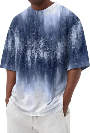 Men's Tie Dye T-Shirt Gradient Color Short Sleeve Shirts Summer Fashion Casual Crew Neck Loose Plus Size Tops