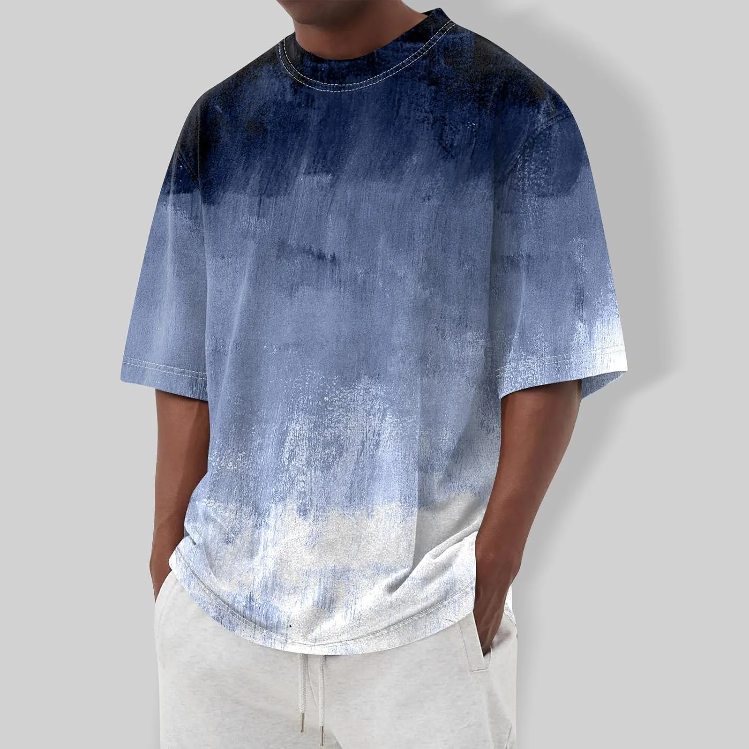 Men's Tie Dye T-Shirt Gradient Color Short Sleeve Shirts Summer Fashion Casual Crew Neck Loose Plus Size Tops
