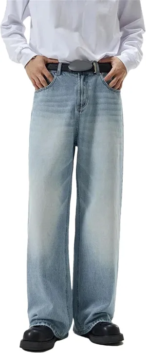 Men's Vintage Distressed Baggy Straight Jeans Fashion High Waist Jeans with Pockets