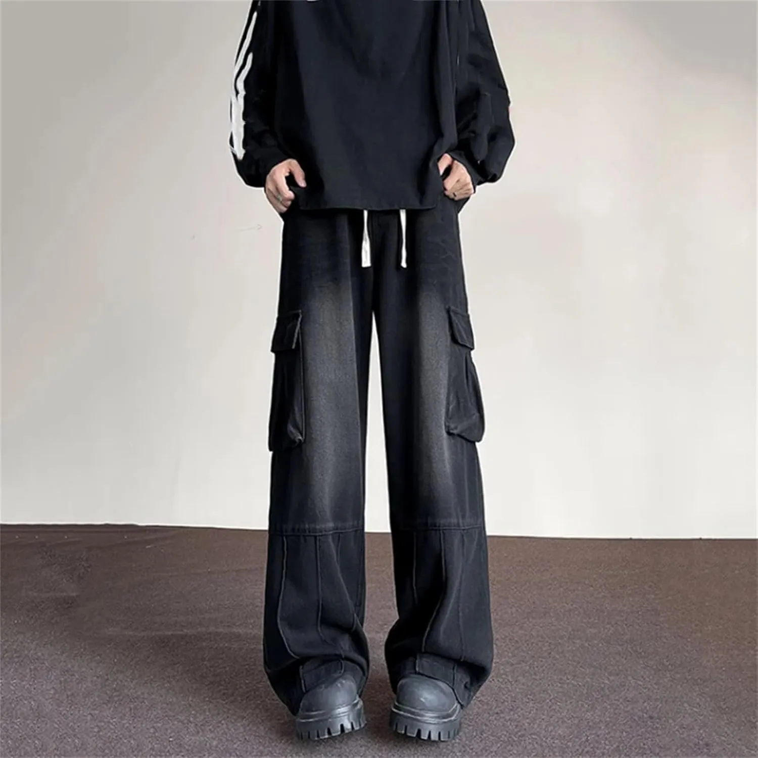 Men's Vintage High Waist Wide Leg Jeans Pants Classic Vintage Straight Jeans with Pockets