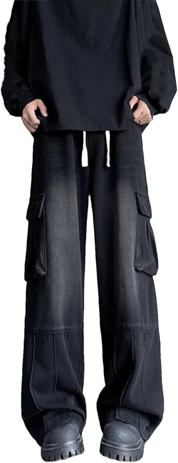 Men's Vintage High Waist Wide Leg Jeans Pants Classic Vintage Straight Jeans with Pockets