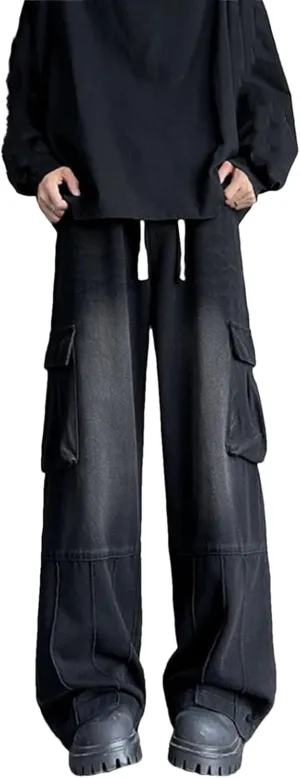 Men's Vintage High Waist Wide Leg Jeans Pants Classic Vintage Straight Jeans with Pockets