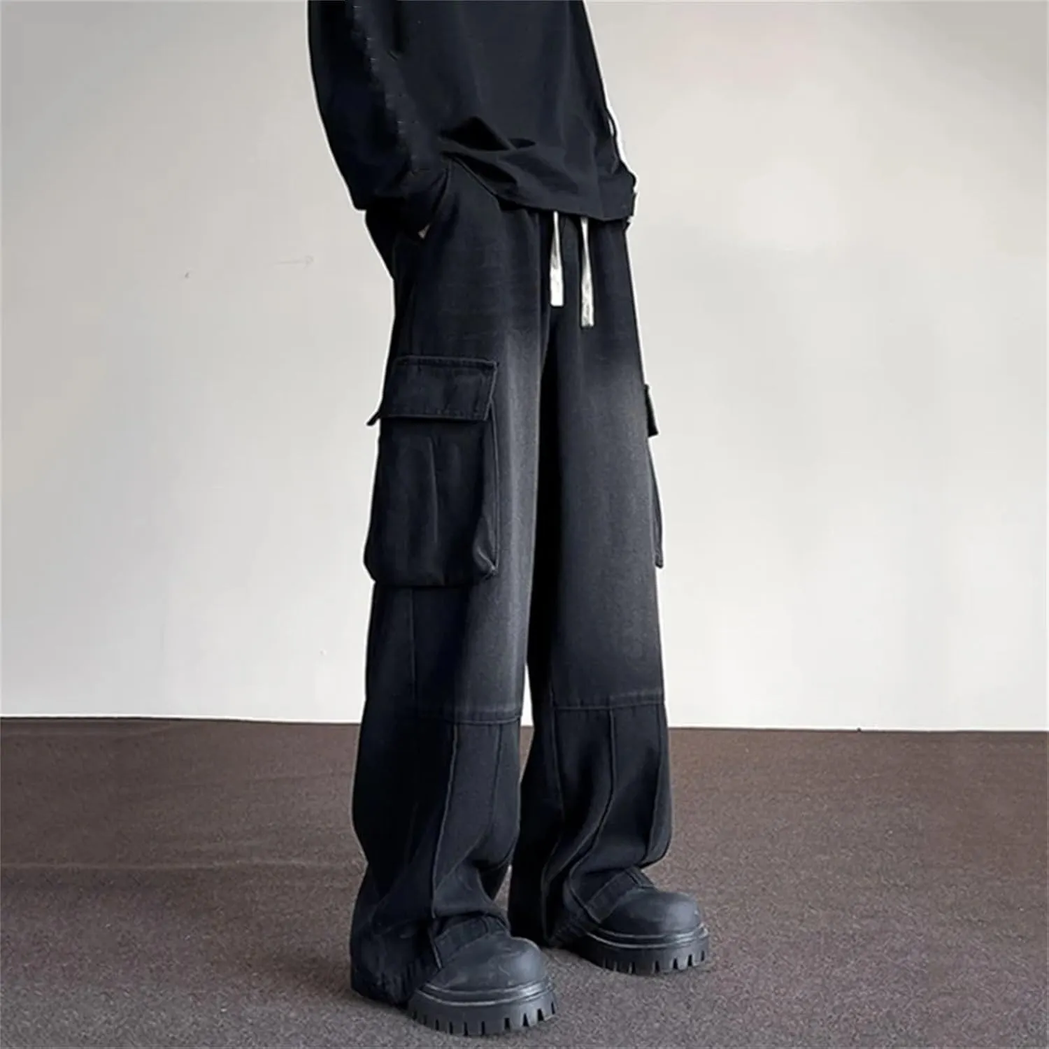 Men's Vintage High Waist Wide Leg Jeans Pants Classic Vintage Straight Jeans with Pockets