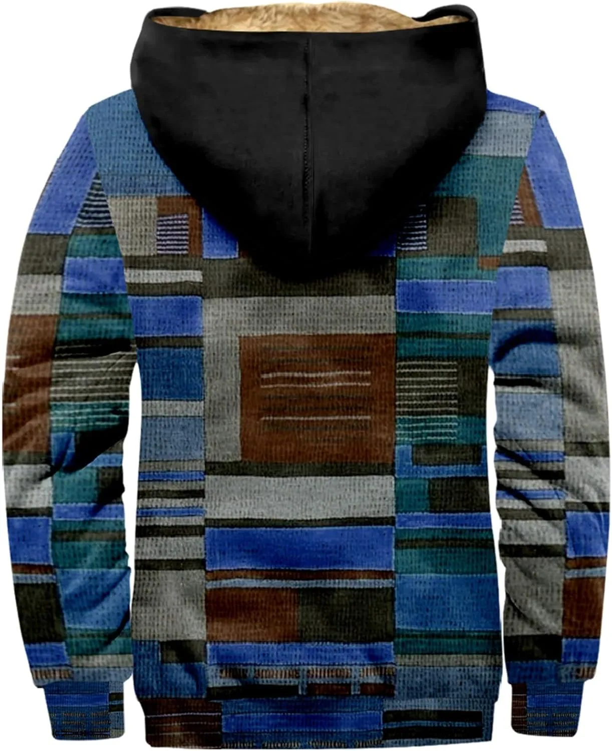 Mens Winter Sherpa Hoodie Jacket Color Block Zip Up Sweatshirt Heavyweight Warm Fleece Coat with Pockets Fashion 2024