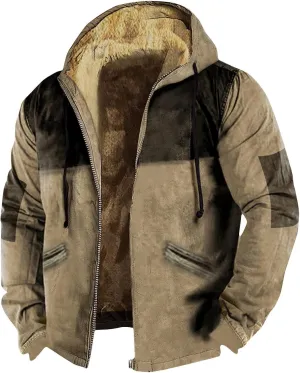 Mens Winter Sherpa Hoodie Jacket Color Block Zip Up Sweatshirt Heavyweight Warm Fleece Coat with Pockets Fashion 2024