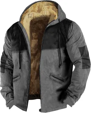Mens Winter Sherpa Hoodie Jacket Color Block Zip Up Sweatshirt Heavyweight Warm Fleece Coat with Pockets Fashion 2024