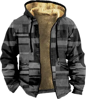 Mens Winter Sherpa Hoodie Jacket Color Block Zip Up Sweatshirt Heavyweight Warm Fleece Coat with Pockets Fashion 2024