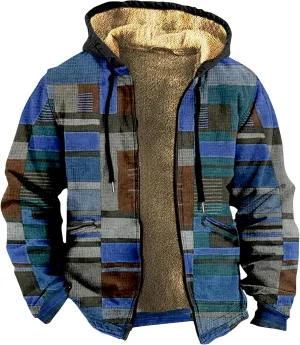 Mens Winter Sherpa Hoodie Jacket Color Block Zip Up Sweatshirt Heavyweight Warm Fleece Coat with Pockets Fashion 2024